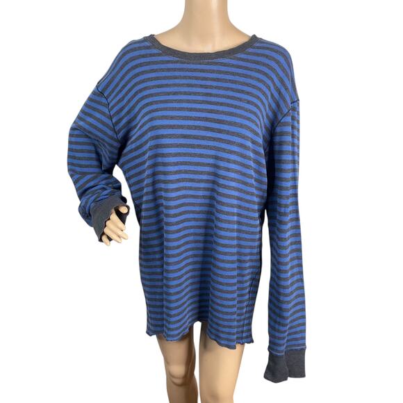 Lululemon Men's Binary Crew Rugged Blue Gray Stripe Reversible Long Sleeve Top - Picture 3 of 12